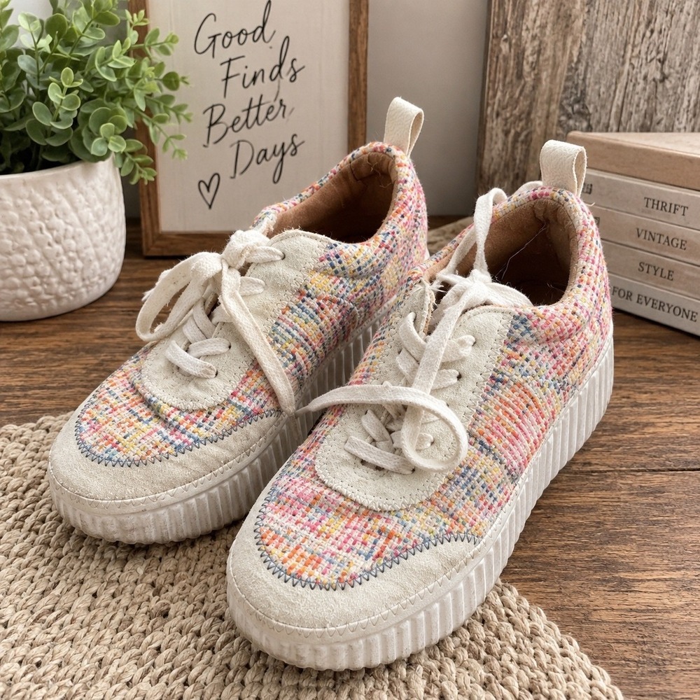 Zodiac Womens Multi Color Tweed Platform Sneakers Cream Suede Trim Size 6